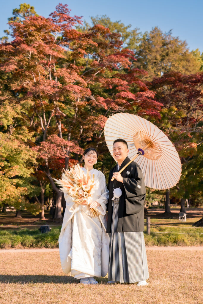 撮りフォトウェディング岡山での10月に撮影された紅葉時期の実際の写真お日にち選びの参考に015