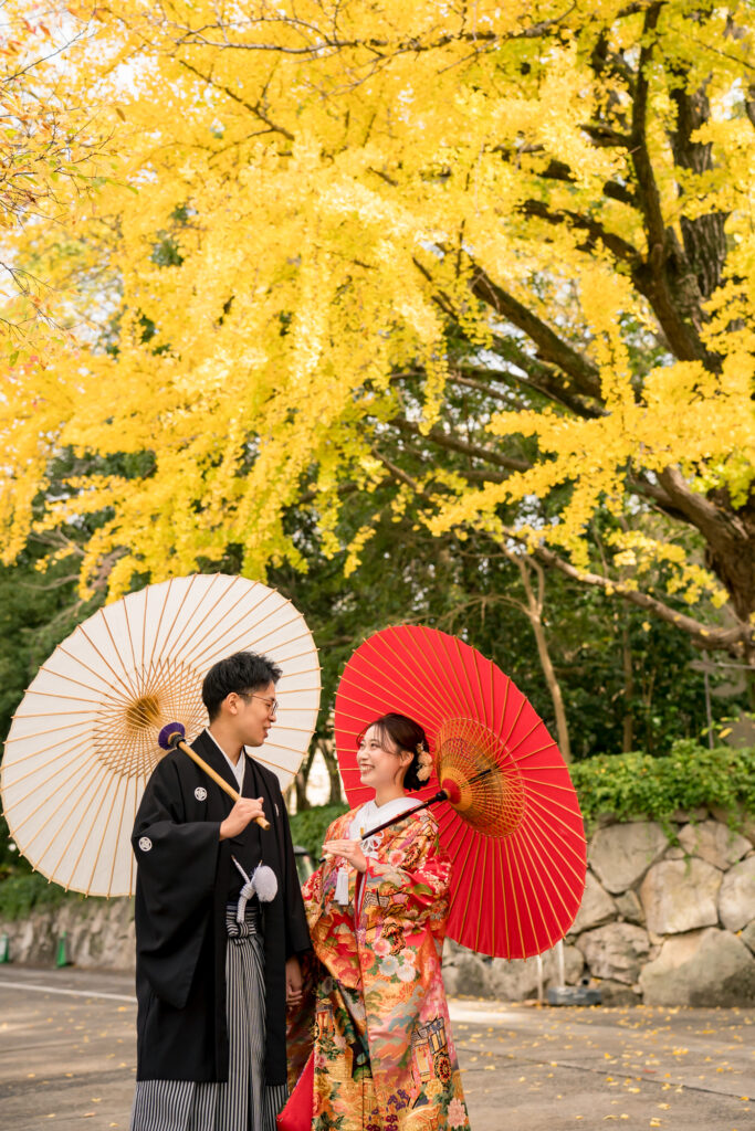 撮りフォトウェディング岡山での10月に撮影された紅葉時期の実際の写真お日にち選びの参考に026