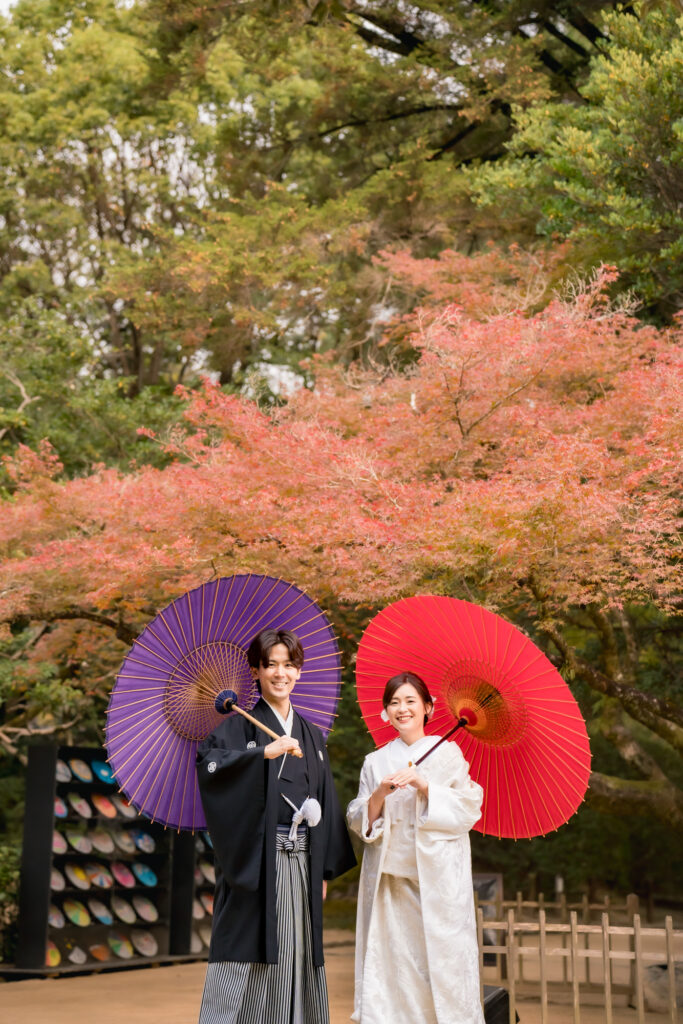 撮りフォトウェディング岡山での10月に撮影された紅葉時期の実際の写真お日にち選びの参考に036