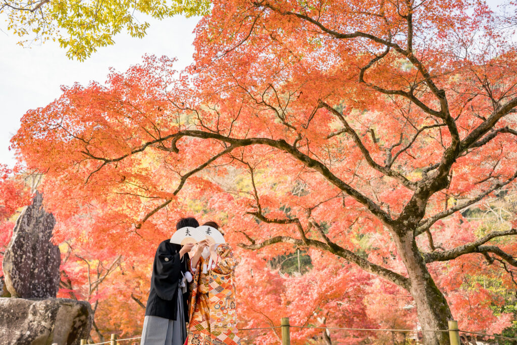 撮りフォトウェディング岡山での10月に撮影された紅葉時期の実際の写真お日にち選びの参考に068