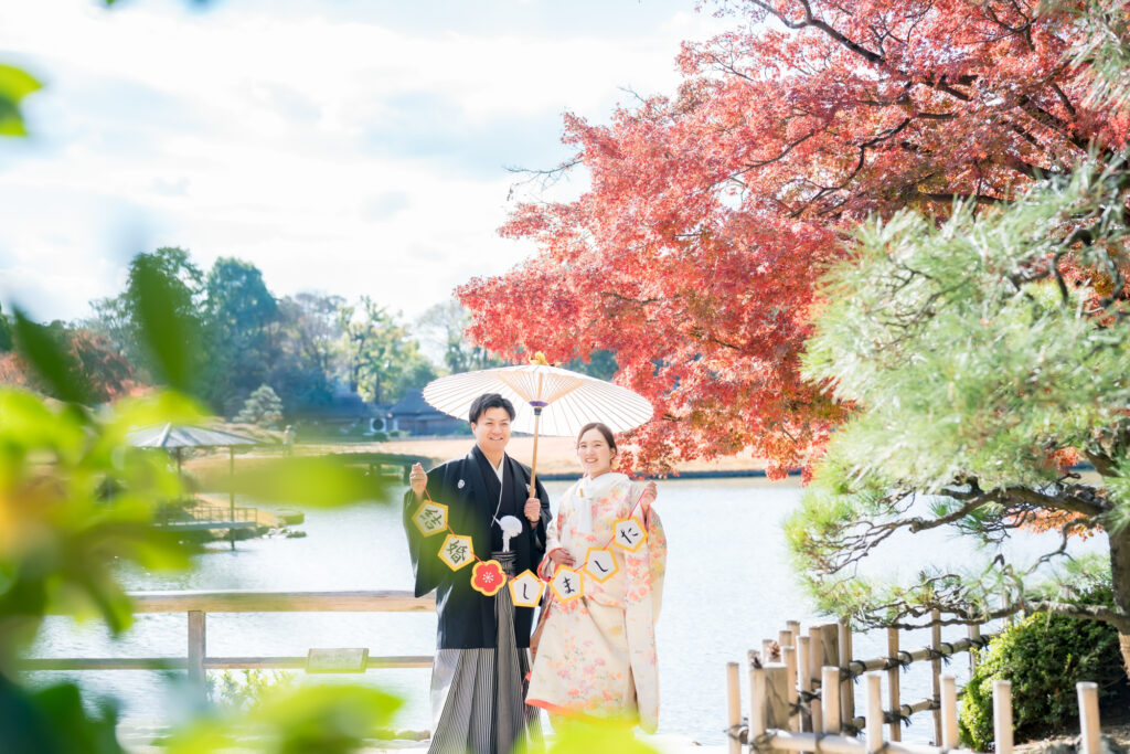 撮りフォトウェディング岡山での10月に撮影された紅葉時期の実際の写真お日にち選びの参考に111