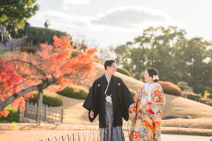 撮りフォトウェディング岡山での10月に撮影された紅葉時期の実際の写真お日にち選びの参考に129