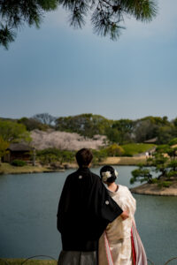 オールインクルーシブ岡山でお得にフォトウェディングや前撮りについてこだわりの人気シーズン２０２６桜岡山後楽園全景縦