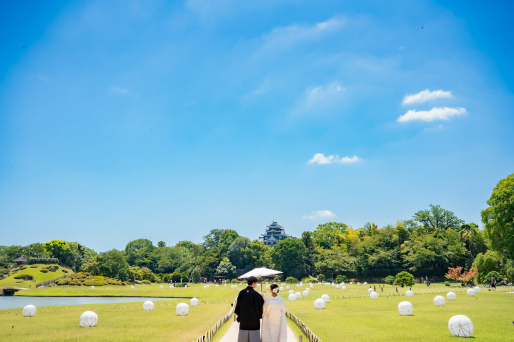 岡山で結婚式の前撮りフォトウェディングプロカメラマン目線で新緑の魅力をご紹介2026夏限定LITEプラン早割でさらにお得後楽園000200030004