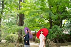 岡山で結婚式の前撮りフォトウェディングプロカメラマン目線で新緑の魅力をご紹介2026夏限定LITEプラン早割でさらにお得後楽園2556
