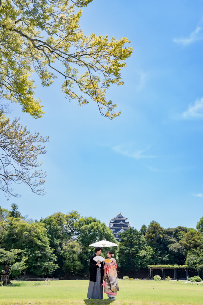 岡山で結婚式の前撮りフォトウェディングプロカメラマン目線で新緑の魅力をご紹介2026夏限定LITEプラン早割でさらにお得後楽園2224