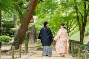 岡山で結婚式の前撮りフォトウェディングプロカメラマン目線で新緑の魅力をご紹介2026夏限定LITEプラン早割でさらにお得後楽園02325