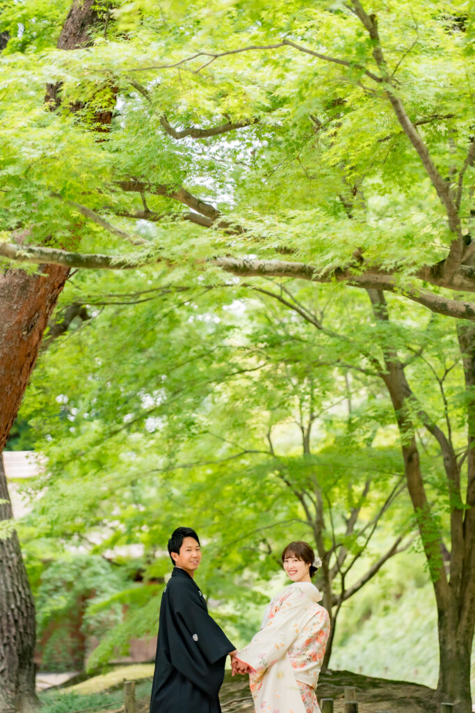 0岡山で結婚式の前撮りフォトウェディングプロカメラマン目線で新緑の魅力をご紹介2026夏限定LITEプラン早割でさらにお得後楽園0232527