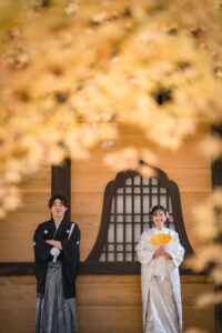 岡山市にある曹源寺での前撮りフォトウェディング和装をお得にネムラフィルムズ紅葉2