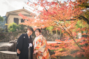 倉敷美観地区での前撮りフォトウェディング和装をお得にネムラフィルムズ紅葉234